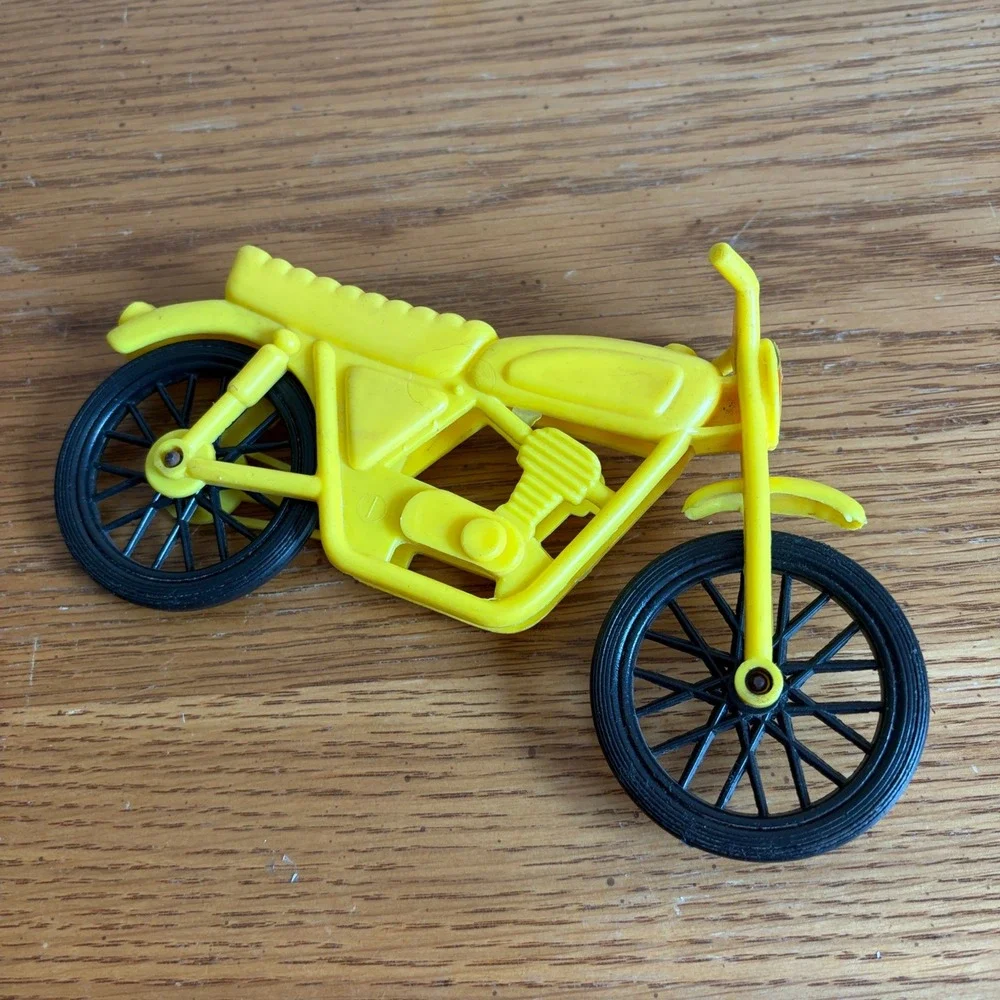Vintage 1970s Yellow Plastic Toy Motorcycle Dirt Bike Number 4 Racing Retro